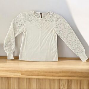 LOFT Mixed‎ Media Lace Top Cream Size Large.